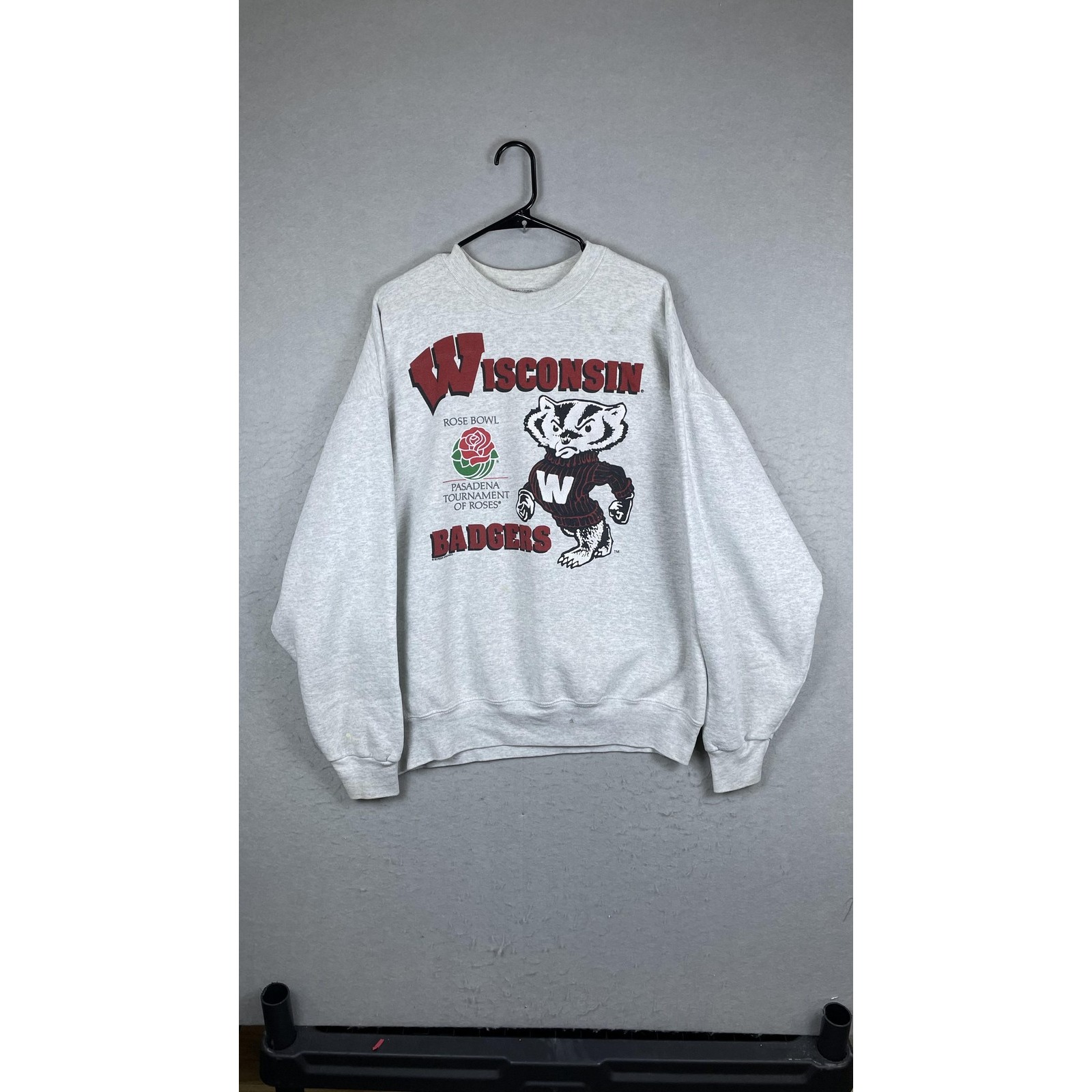 Vintage Wisconsin Badgers Sweater Mens Xl Gray Ncaa Football Rose Bowl 90s